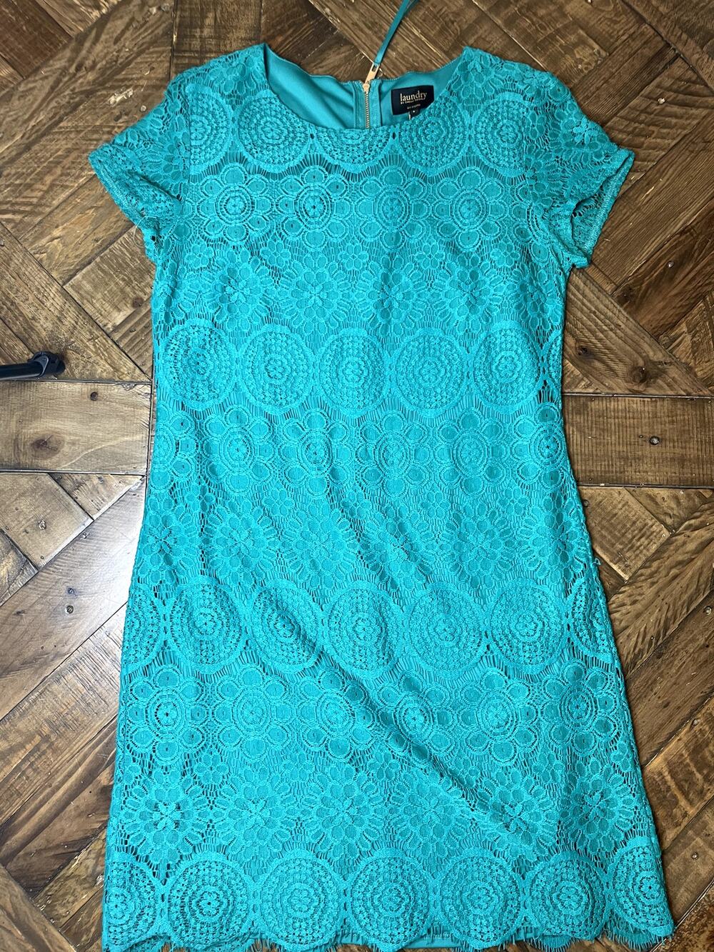 Laundry by Shelli Segal Turquoise Circle Lace Shift Dress Sz 6